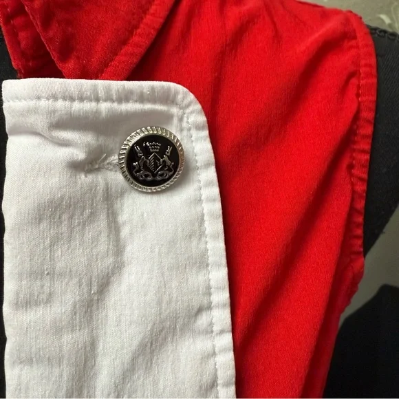 Red Lace-Up Back Military Vest Top w/ White Button Front Detail Large - Picture 5 of 9